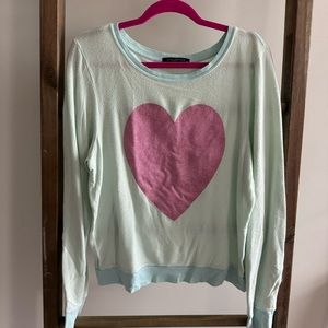 Wildfox Minty-Blue with Pink Glitter Heart Super Soft Sweatshirt